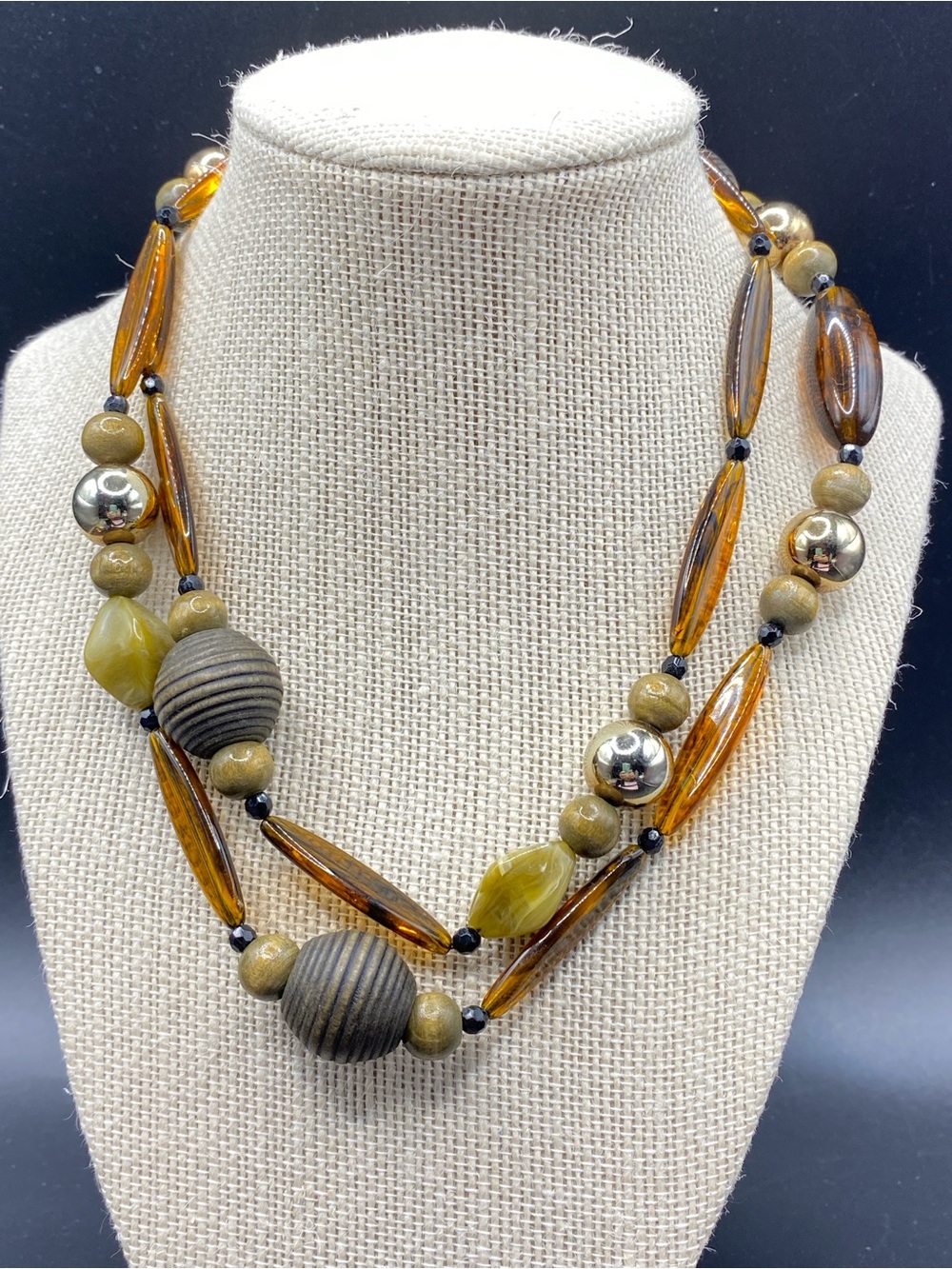 Wood & Acrylic Beads Necklace Boho Style